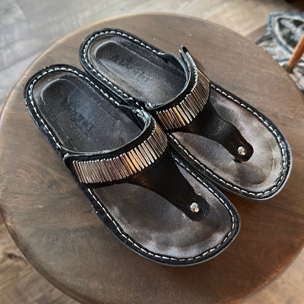 Alegria Carina Flip Flop Style Sandal Black/Silver Size 38
